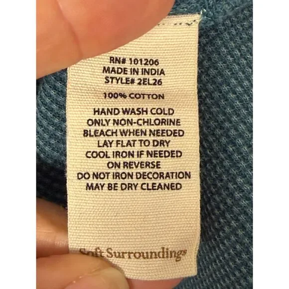 Soft Surroundings Teal Embroidered Waffle Knit Tunic Top Large Long Sleeve Boho - Picture 2 of 8